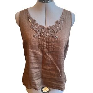 Rafaella 100% Linen Boho Tank Top Cottagecore Earthy Minimalist Summer Blouse